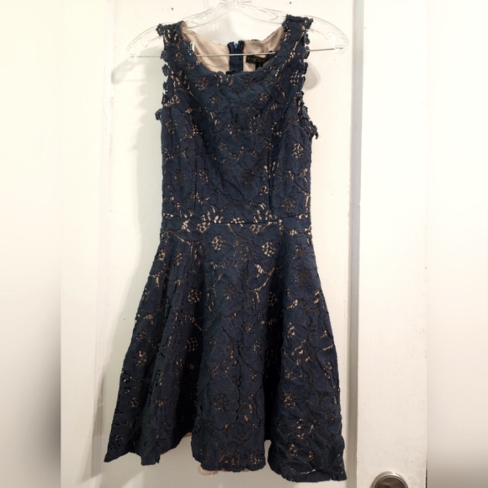 NWT City Studio Lace Fit & Flare Dress Navy Blue Size Juniors 1